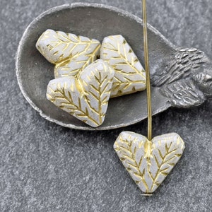 Heart Beads Czech Glass Beads Leaf Beads Picasso Beads 17x11mm 8pcs 4929 image 1