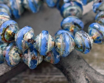 Saturn Beads Czech Glass Picasso Opaque Blue Glass Mix 8x10mm Ringed Orbit Bead Gift for Astronomy Lover UFO Beads Galaxy 0EVE1186