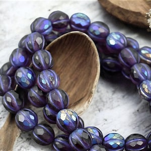 Czech Glass Beads - Melon Beads - Faceted Melon - Purple Beads - Round Beads - 6mm or 8mm