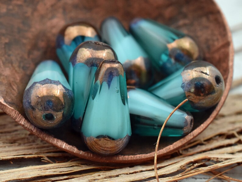 Drop Beads Teardrop Beads 8x15mm 4pcs - 2466 Picasso Beads Faceted Beads Czech Glass Beads