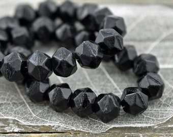 Czech Glass Beads - English Cut Beads - Round Beads - Black Beads - 10mm Beads - 15pcs - (3087)