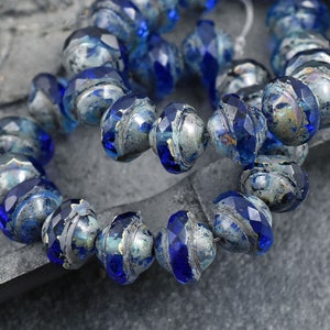 Picasso Beads Czech Glass Beads Saturn Beads Saucer Beads Planet Beads Cobalt Blue UFO 15pcs 9x7mm 5069 image 2