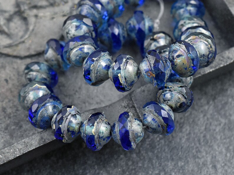 Picasso Beads Czech Glass Beads Saturn Beads Saucer Beads Planet Beads Cobalt Blue UFO 15pcs 9x7mm 5069 image 2