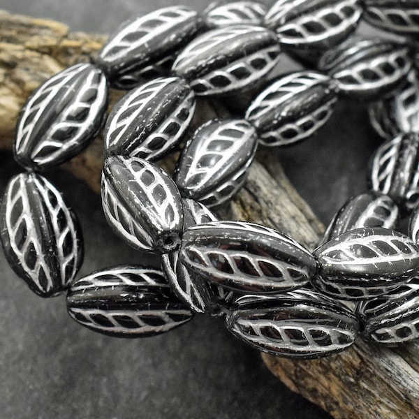 NEW Czech Glass Beads - Black Beads - Oval Beads - Picasso Beads - 15x9mm - (5175)
