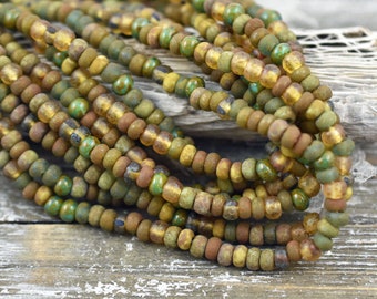 Aged Picasso Beads - Seed Beads - Czech Glass Beads - Size 5 Seed Beads - 5/0 - 20" Strand - (B576)