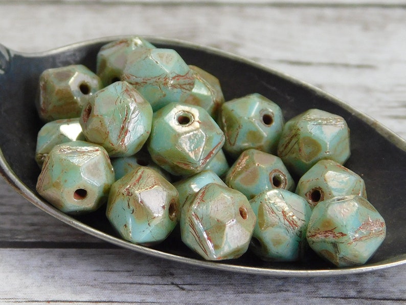 4707 Antique Cut Beads English Cut Beads 8mm Beads Picasso Beads 20pcs Turquoise Picasso Round Beads Czech Glass Beads