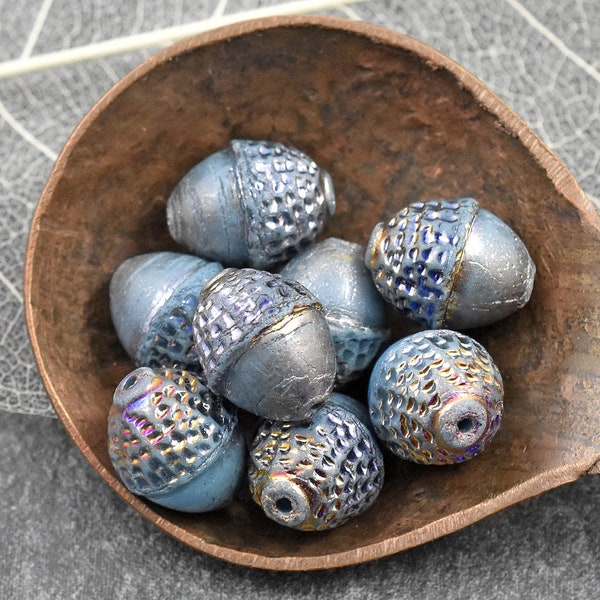 Czech Glass Beads - Acorn Beads - Fall Beads - Picasso Beads - Beads for Jewelry - 10x12mm - 8pcs - (4393)