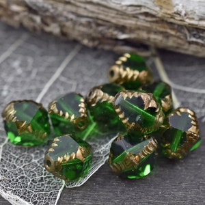 Czech Glass Beads Emerald Green Beads Christmas Beads Bicone Beads Faceted Beads 10x8mm 15pcs 4445 image 1