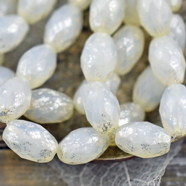 Czech Glass Beads - Mercury Beads - Opaline Beads - Faceted Beads - Fire Polished Beads - Oval Beads - 12x8mm