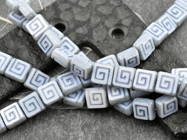 Czech Glass Beads Greek Key Beads Picasso Beads Tile Beads Square Beads 9mm 12pcs 694 image 2