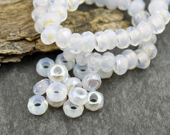 Czech Glass Beads - Roller Beads - Large Hole Beads - Rondelle Beads - Picasso Beads - 3mm Hole Beads - 5x8mm - 25pcs - (818)