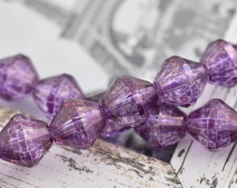 Czech Glass Beads - Picasso Beads - Large Glass Beads - Purple Beads - Bicone Beads - 14mm - 6pcs - (3220)