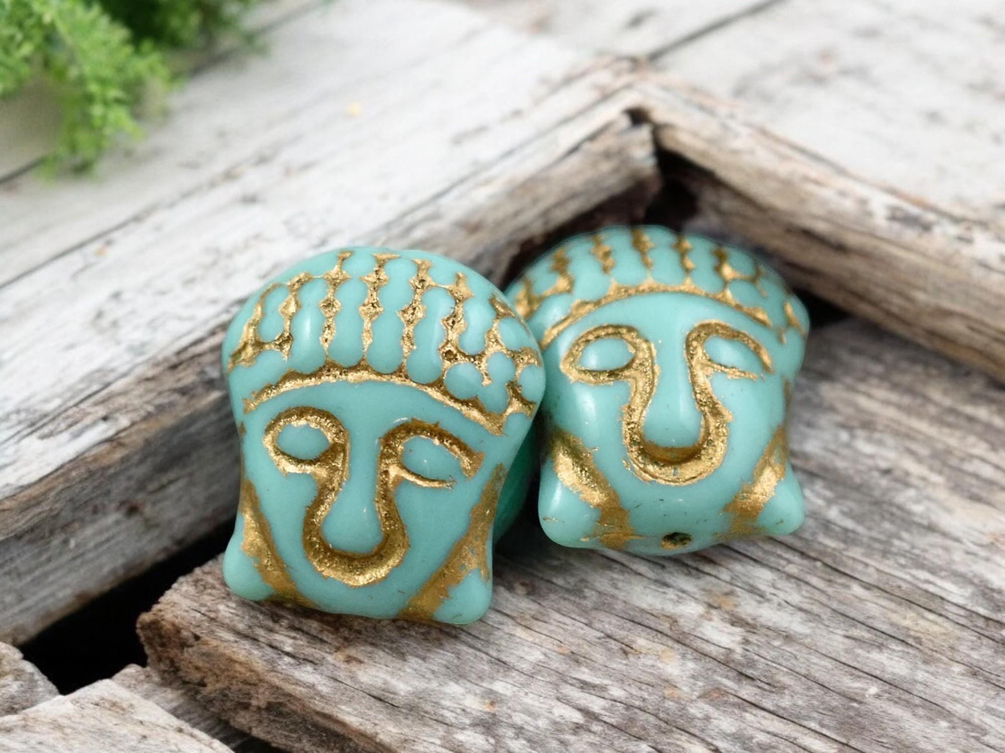 Czech Glass Beads - Buddha Beads - Buddha Head Bead - Picasso Beads - Czech Buddha Bead - 15x14mm - 4pcs (2717)