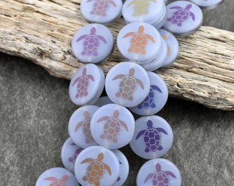 Turtle Beads - Czech Glass Beads - Laser Etched Beads - Sealife Beads - Laser Tattoo Beads - 14mm - 8pcs - (3047)
