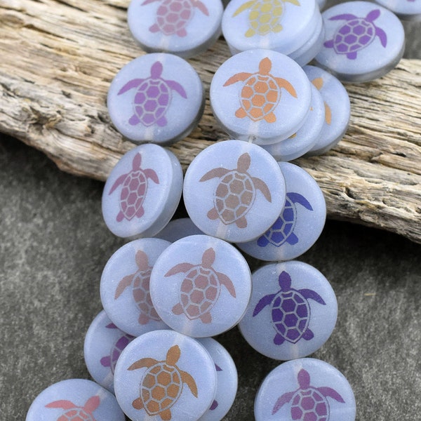 Turtle Beads - Czech Glass Beads - Laser Etched Beads - Sealife Beads - Laser Tattoo Beads - 14mm - 8pcs - (3047)