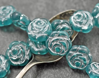 Flower Beads - Czech Glass Beads - Picasso Beads - Coin Beads - Rose Beads - 16mm - 6pcs (A515)