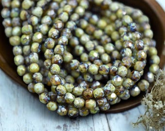 Picasso Beads - Fire Polished Beads - 4mm Beads - Round Beads - Czech Glass Beads - Spacer Beads - Brown Beads - 50pcs - 3mm or 4mm