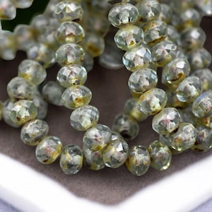 Picasso Beads - Rondelle Beads - Czech Glass Beads - Fire Polished Beads - Aqua - 25pcs - 5x7mm - (1364)