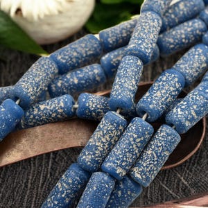 Java Beads - Recycled Glass Beads - Indonesian Glass Beads - Tube Beads - Pompeii Beads - 18" Strand - (J34)