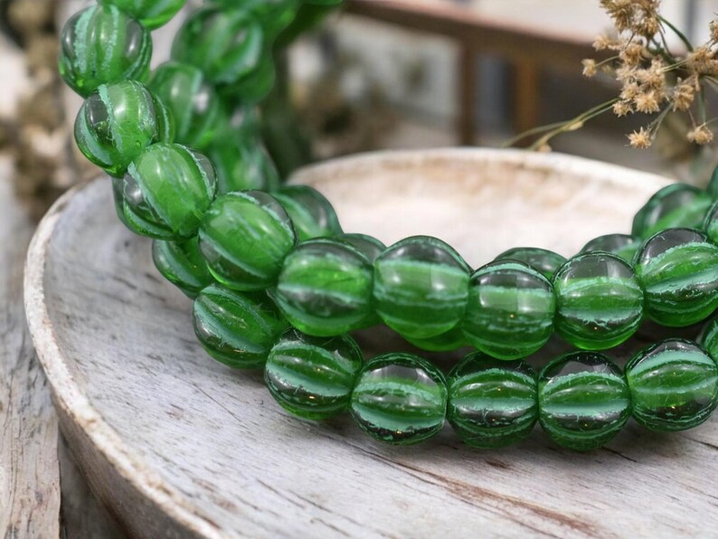 Czech Glass Beads - 2mm Hole Beads - Large Hole Melon Beads - 6mm Beads - Melon Beads - Round Beads - 25pcs - (5141) image 2