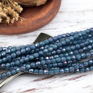 Czech Glass Beads - Fire Polished Beads - Blue Beads - Round Beads - 4mm - 50pcs - (3901)