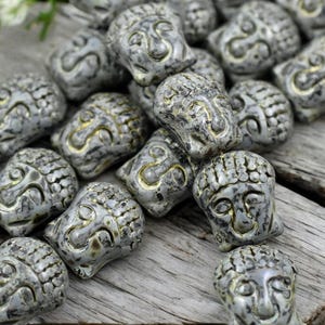 Picasso Beads - Czech Glass Beads - Buddha Beads - Czech Buddha Bead - Buddha Head Bead  - 15x14mm - 4pcs (B156)