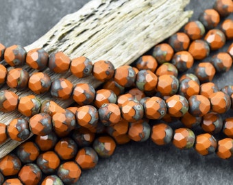 Czech Picasso Beads - Pumpkin Beads - Czech Glass Beads - Orange Beads - 19pcs - 8mm - (752)