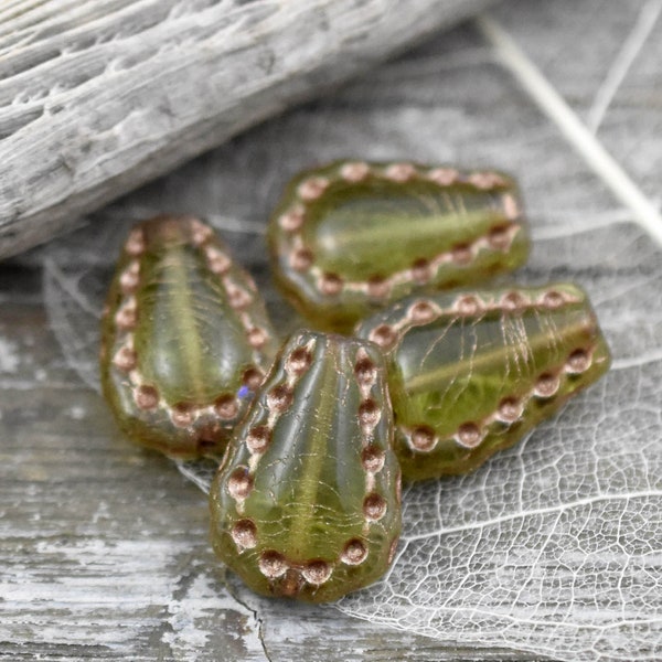 Picasso Beads - Czech Glass Beads - Teardrop Beads - Lacy Teardrop - Horse Shoe Beads - 17x12mm - 6pcs (4888)