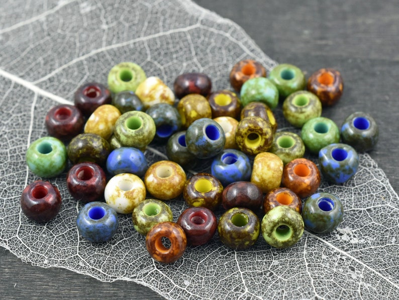 Large Hole Beads Seed Beads Picasso Beads Czech Glass Beads Size 32 Beads 32/0 Beads 8x5mm 50 grams 5783 image 2
