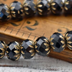 Czech Glass Beads Rondelle Beads Fire Polished Beads Black Rondelle Bead 6x9mm 25pcs A395 image 6