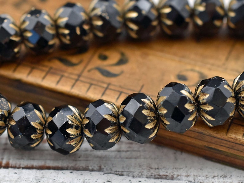 Czech Glass Beads Rondelle Beads Fire Polished Beads Black Rondelle Bead 6x9mm 25pcs A395 image 6