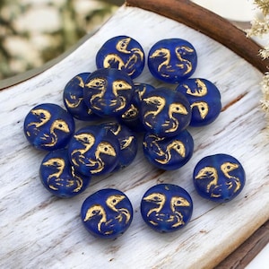 Czech Glass Beads - Moon Face Beads - Celestial Beads - Moon Beads - 15pcs - 13mm - (1371)