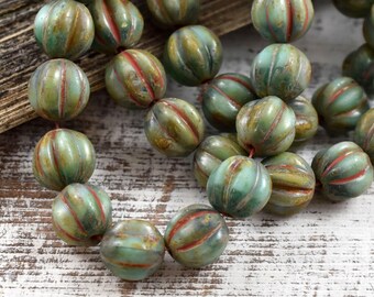 Picasso Beads -  Melon Beads - Czech Glass Beads - Round Beads - Bohemian Beads - 10mm Beads - 15pcs - (B652)