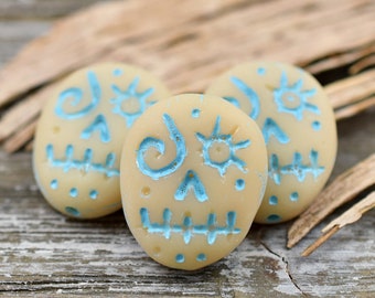 Czech Glass Beads - Skull Beads - Sugar Skull Beads - Picasso Beads - Voodoo Beads - 15x13mm - 4pcs - (2819)