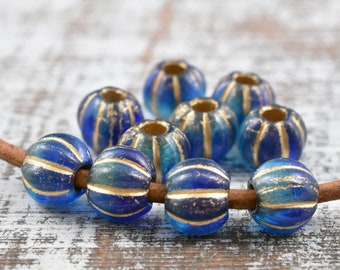 Czech Glass Beads - Large Hole Beads - 8mm Beads - Melon Beads - Picasso Beads - Round Beads - 3mm Hole Bead - 20pcs - (4202)