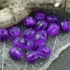 Czech Glass Beads - 2mm Hole Beads - Large Hole Melon Beads - 6mm Beads - Melon Beads - Purple Beads - Round Beads - 25pcs - (914)