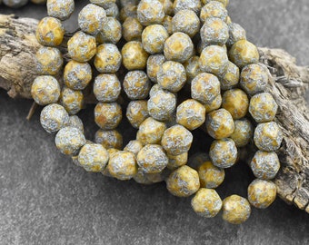 Picasso Beads - Etched Beads - Czech Glass Beads - Fire Polish Beads - Round Beads - 6mm - 25pcs - (5497)