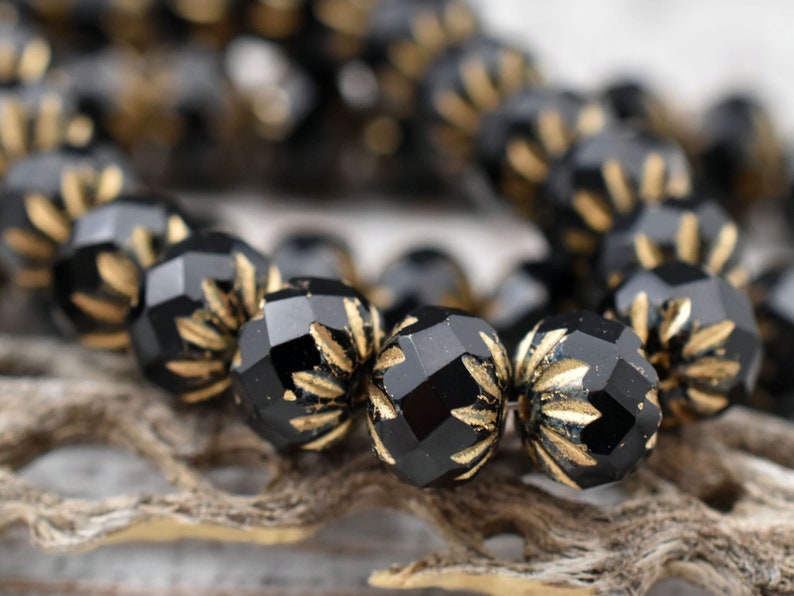 Czech Glass Beads Rondelle Beads Fire Polished Beads Black Rondelle Bead 6x9mm 25pcs A395 image 2