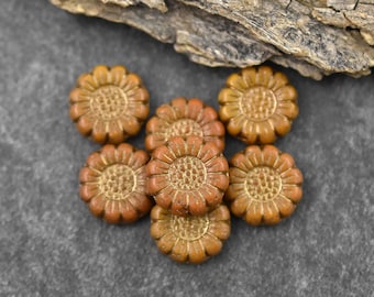 Czech Glass Beads - Picasso Beads - Flower Beads - Sunflower Beads - Coin Beads - 13mm - 12pcs (5348)