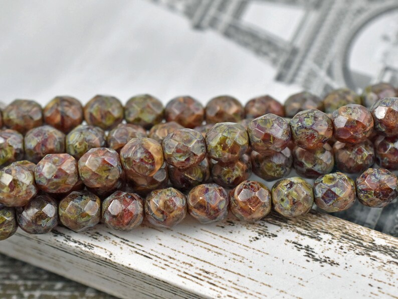 Picasso Beads Czech Glass Beads Fire Polished Beads Round Beads Rustic Beads Red Picasso 8mm 16pcs 3861 image 8