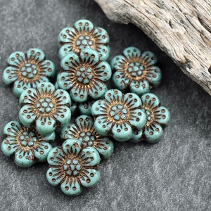 Czech Glass Beads Flower Beads Floral Beads Wildflower Beads Czech Glass Flowers 14mm 12pcs A572 image 1