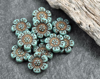 Czech Glass Beads - Flower Beads - Floral Beads - Wildflower Beads - Czech Glass Flowers - 14mm - 12pcs - (A572)