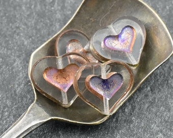 Heart Beads - Czech Glass Beads - Picasso Beads - Focal Beads -  14x12mm - 10pc - (2165)