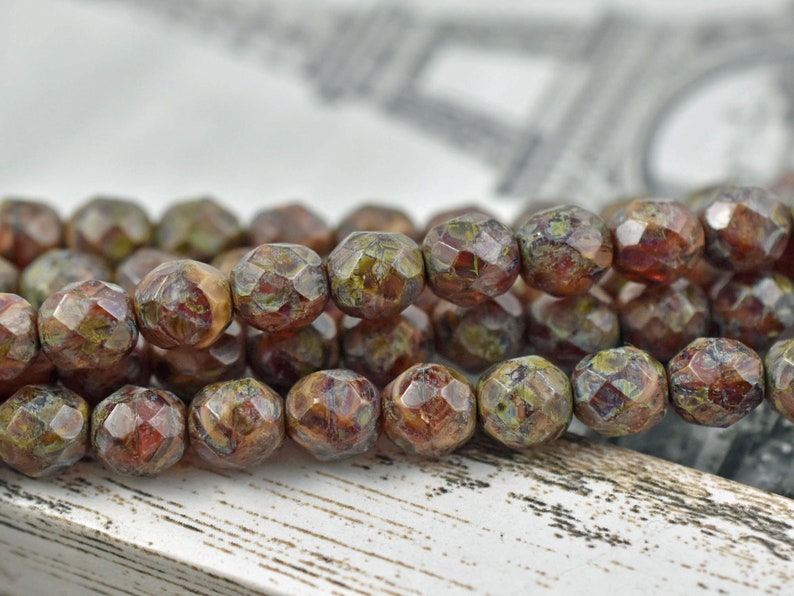 Picasso Beads Czech Glass Beads Fire Polished Beads Round Beads Rustic Beads Red Picasso 8mm 16pcs 3861 image 2