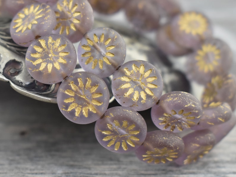 Flower Beads Matte Beads 6pcs Coin Beads 12mm 4906 Picasso Beads Czech Glass Beads Daisy Flower