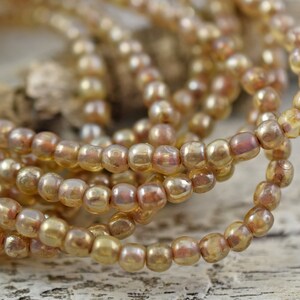 Picasso Beads - Czech Glass Beads -4mm Beads - Round Beads -  Champagne Luster - Spacer Beads - 50pcs - (341)