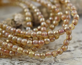 Picasso Beads - Czech Glass Beads -4mm Beads - Round Beads -  Champagne Luster - Spacer Beads - 50pcs - (341)