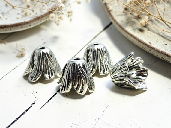 Tassel Caps - Silver Bead Caps - Tassel Cone - Large Bead Caps - End Caps - 18x14mm - 10pcs - (3569)