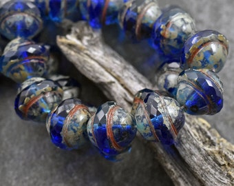 Picasso Beads - Czech Glass Beads - Saturn Beads - Saucer Beads - Planet Beads - Cobalt Blue - UFO - 8x10mm or 10x12mm