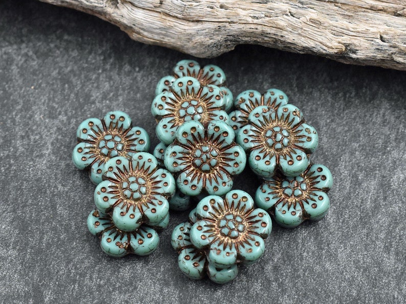 Czech Glass Beads Flower Beads Floral Beads Wildflower Beads Czech Glass Flowers 14mm 12pcs A572 image 3